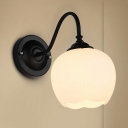 1-Head Wall Sconce White Frosted Glass Lampshade Gooseneck Shape Wall Mounted Lights for Bedroom
