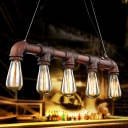 Industrial Plumbing Pipe Pendant Light Kit 5-Light Rust Wrought Iron Island Lamp with 39.5 Inchs Cord