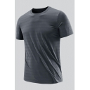 Modern Mens T Shirt Stripe Printed Round Neck Short Sleeves Relaxed Fit T-Shirt