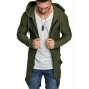 Mens Stylish Drawstring Coat Plain Color Long Sleeve Tunic Regular Fit Coat with Hooded
