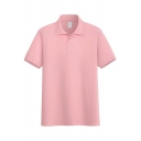 Men Metrosexual Tee Top Plain Turn-down Collar 1/4 Button Short Sleeve Regular Tee Top