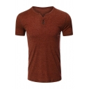 Men Classic T-shirt Plain Button Detailed V-Neck Short Sleeves Slimming Tee Shirt