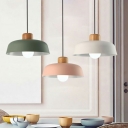 Single-Bulb Lid-Shaped Pendant Lamp Macaron Simple Colorful Metal Ceiling Light for Dining Room