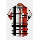 Hip-hop Men's Shirt 3D Stripe Patterned Pocket Design Button-up Short-sleeved Loose Shirt