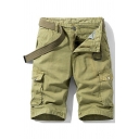 Urban Mens Cargo Shorts Plain Flap Pockets Zipper Fly Detail Mid-Rised Slim Fitted Shorts