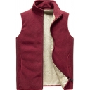 Retro Men's Vest Solid Color Zip-up Stand Collar Thermal Regular Fit Vest
