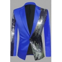 Freestyle Suit Blazer Color Block Button Embellish Turn-down Collar Long Sleeves Fitted Suit Vest for Men