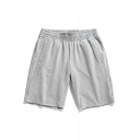 Sporty Mens Shorts Pure Color Elastic Waist Pocket Detail Relaxed Fitted Shorts