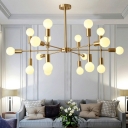 Sphere Shade Suspended Light Modern Chic Cream Glass Hanging Light for Living Room in Brass