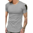 Chic T-Shirt Pure Color Side Zipper Decoration Short-sleeved Round Neck Slim Tee for Men