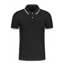 Vintage Polo Shirt Contrast Stripe Print Collar Short-sleeved Relaxed Fit Polo Shirt for Men