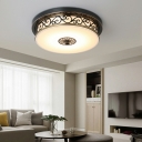 Traditional Style Ceiling Light in Black and White Drum Shape 1 Light Living Room Flush Lamp