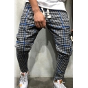 Men's Fancy Drawstring Pants Color Block Plaid Pattern Full Length Regular Fit Harem Pants