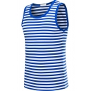Snazzy Tank Stripe Print Crew Neck Narrow Shoulder Strap Fitted Tank for Men