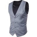 Guys Formal Suit Vest Whole Colored Pocket Detail Single-Breasted Slim Fit Suit Vest