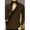 Casual Knitted Sweater Solid Color Long-sleeved High Collar Slimming Pullover Knitted Sweater for Men