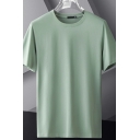 Men Comfortable Tee Top Solid Round Neck Short Sleeves Fitted Tee Top