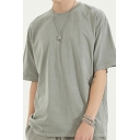 Fashionable Men's T-Shirt Solid Color Crew Neck Half Sleeve Loose Fitted T-Shirt