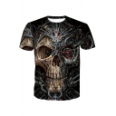Popular Mens T-Shirt 3D Skull Pattern Round Neck Short Sleeve Loose T-Shirt