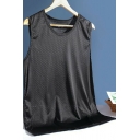 Breathable Mens Tank Top Pure Color Sleeveless Crew Neck Quick-Dry Loose Fitted Tank