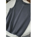 Casual Mens Tank Solid Color Wide Shoulder Strap Round Neck Sleeveless Baggy Tank