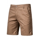 Men's Popular Pure Color Shorts Mid Rise Buttons Pocket Detail Straight Fit Cargo Shorts