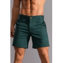 Men Cool Shorts Pure Color Big Pocket Zipper Placket Straight Skinny Fit Shorts