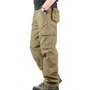 Fancy Cargo Pants Solid Flap Pocket Mid Waist Full Length Loose Fitted Zip Fly Cargo Pants for Men