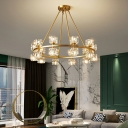 Faceted-Cut Crystal Square Chandelier Postmodern Living Room Ceiling Chandelier in Brass