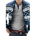Trendy Cardigan Geometric Pattern Zip up Long-Sleeved Regular Fitted Turn down Collar Cardigan for Men