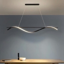 Minimalist Dining Room Metal Black Island Pendant Linear Wave Design LED 47.5 Inchs Height Island Light