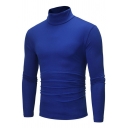 Daily Guys Knitted Sweater Pure Color Long-sleeved High Collar Slim Fit Pullover Comfortable Sweater