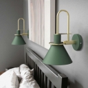 Nordic Modern Style Macaron Metal Gooseneck Wall Lamp with Cone Shade for Living Room