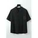 Fashionable Mens Tee Top Button Paisley V-Neck Half Sleeve Regular Fit T-Shirt