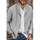 Conservative Guys Shirt Solid Color Button Decoration Long Sleeves Baggy Shirt