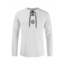 Fancy Shirt Logo Printed Lace-up Regular Fitted Long Sleeves Shirt for Men
