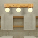 Ball Glass Shade Vanity Wall Sconce 4 Inchs Wide Nordic Wooden Vanity Light Fixture for Bathroom