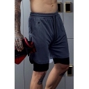 Sporty Mens Shorts Fake Two Piece Elasticated Waist with Drawstring Straight Fit Shorts