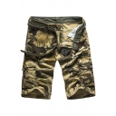 Trendy Shorts Camo Printed Mid-Rised Belted Flap Pockets Straight Fit Cargo Shorts for Men
