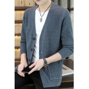 Leisure Cardigan Plain Long-Sleeved V Neck Pocket Decorated Button down Fitted Cardigan for Men