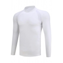 Trendy Mens Tee Top Pure Color Long Sleeves Stand Collar Regular Fitted T-Shirt