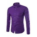 Leisure Men's Shirt Pure Color Button-up Slim Fit Long Sleeve Shirt