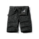 Creative Geometric Pattern Shorts Mid Rise Zipper Fly Straight Fit Cargo Shorts for Men
