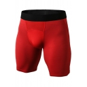 Sporty Mens Shorts Pure Color Mid-Rised Elastic Waist Skinny Fitted Shorts