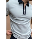 Men Sporty Polo Shirt Contrast Trim Zip Detail Collar Regular Fit Short Sleeve Polo Shirt