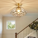 1 Light Metal Clear Glass Flush Ceiling Light in Brass Colonial Style Ceiling Mounted Light for Living Room
