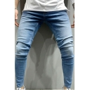 Urban Men's Jeans Solid Color Bleach Zip Fly Ankle Length Skinny Fit Jeans