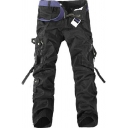 Guy's Freestyle Cargo Pants Pure Color Flap Pocket Mid Waist Cargo Pants