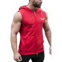 Sportive Vest Logo Patterned Zip Closure Pocket Hooded Regular Fitted Vest for Men