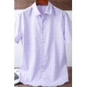 Trendy Shirt Checked Print Short Sleeves Point Collar Regular Fit Button up Shirt Top for Men